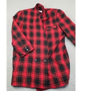 Vintage MG Red Black Plaid Oversized Double‎ Breasted Blazer Jacket Size 11 L